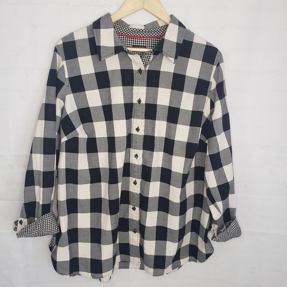 Talbot's Plaid Longsleeve Button Down Black Cream